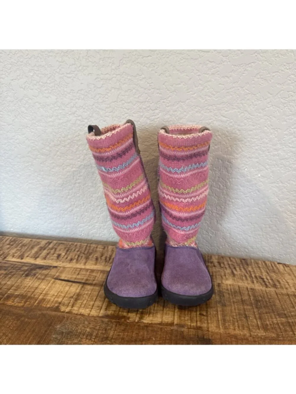 Keen Kids Suede Multi Color Cable Knit Winter Boots Size 10 US Pink Purple Girls